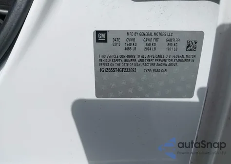 2016 Chevrolet Malibu Ls из США, поврежденный, VIN 1G1ZB5ST4GF233093